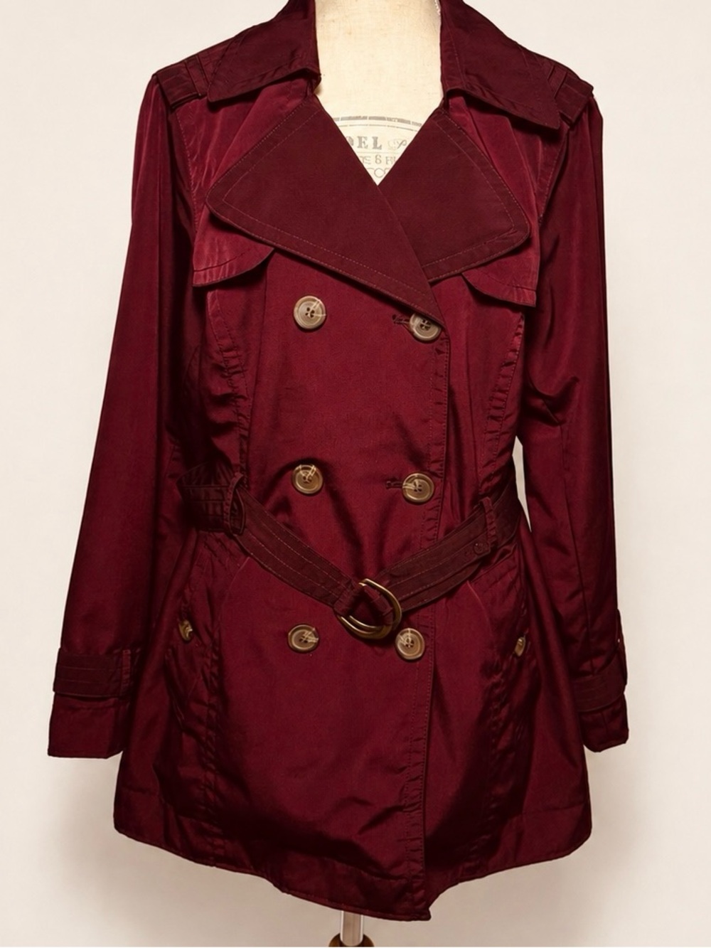 Worthington Burgundy Belted Trench Coat Double Breasted Women’s Plus 2X